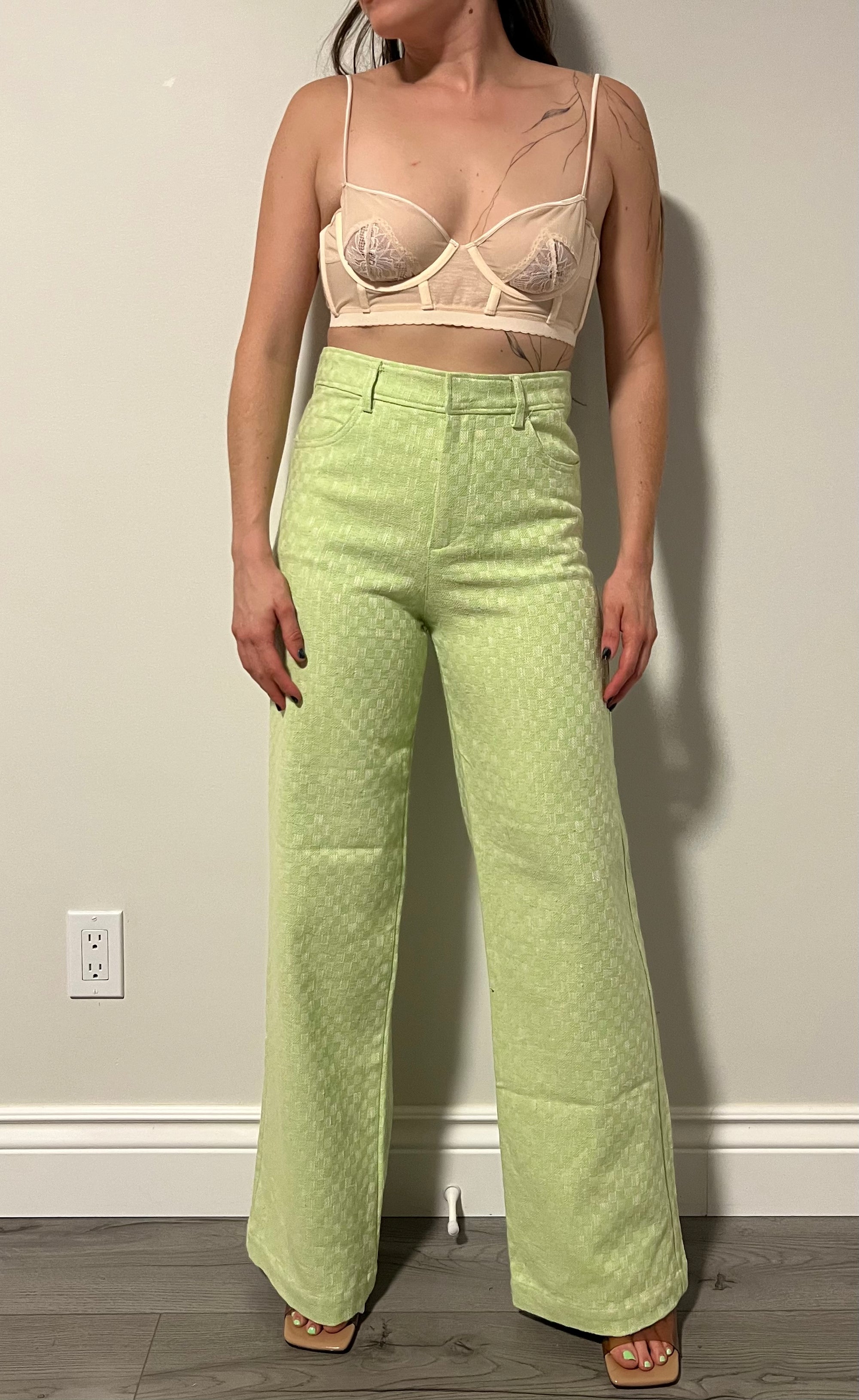 Pantalon vert à carreaux Zara