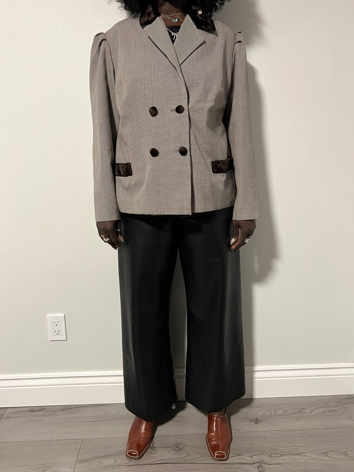 Veston Vintage Pied-de-Poule et Fourrure