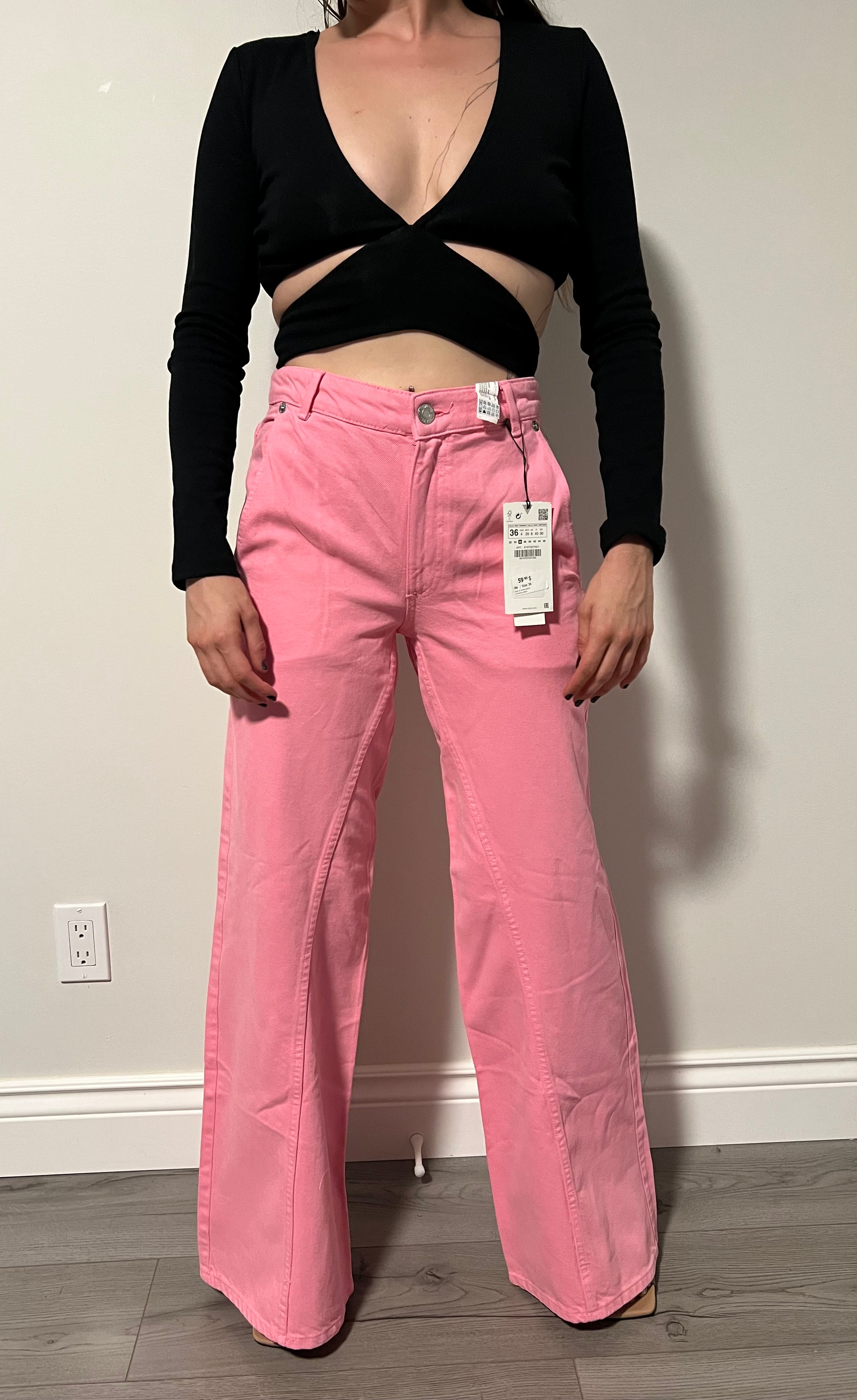 Wide Leg Pantalones Zara Rosados Pink Jeans Zara Jeans Rosa Denim Zara Vaqueros Rosas Pantalones