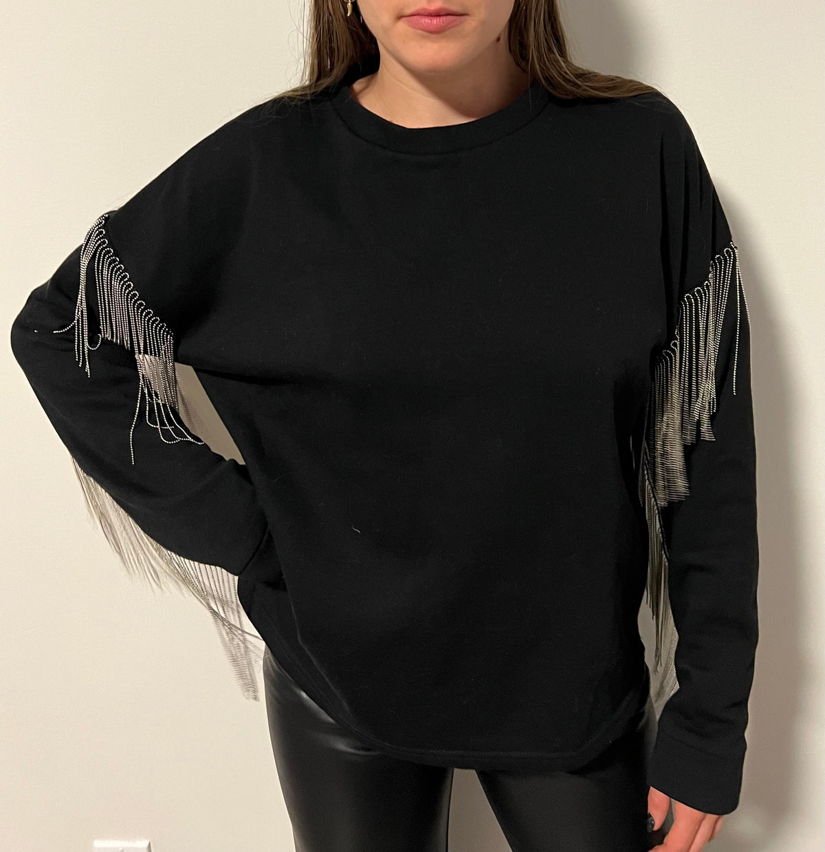 H&amp;M metallic fringe sweater