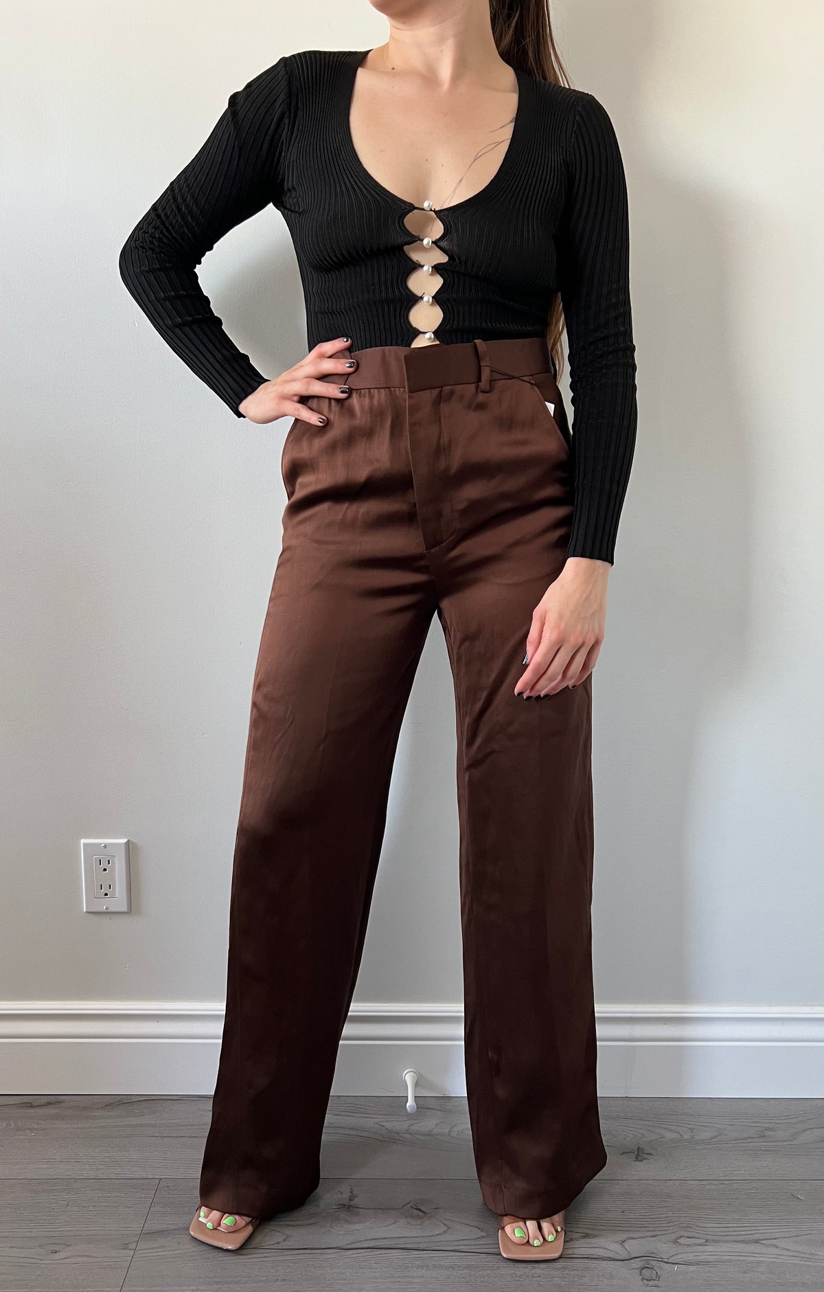 Brown Satin Suit Pants Zara