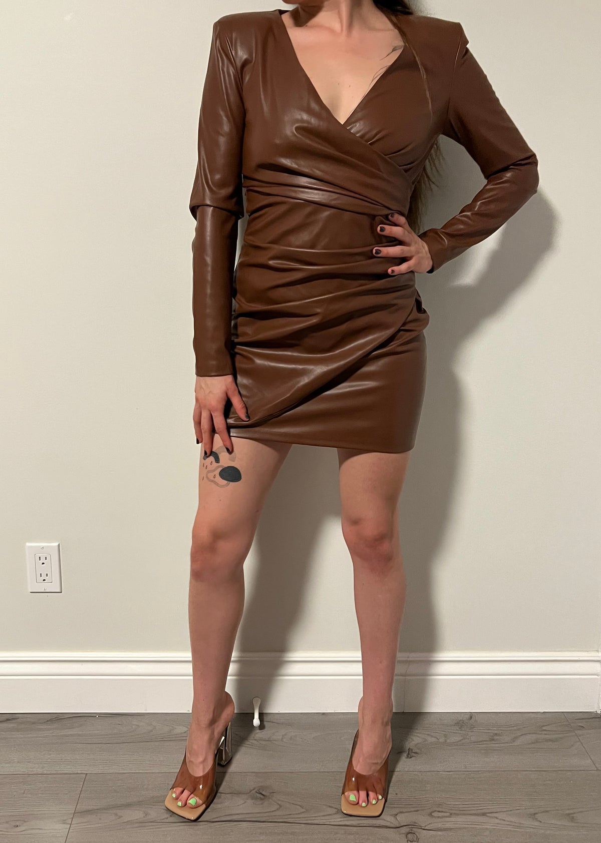 Brown Synthetic Dress Zara