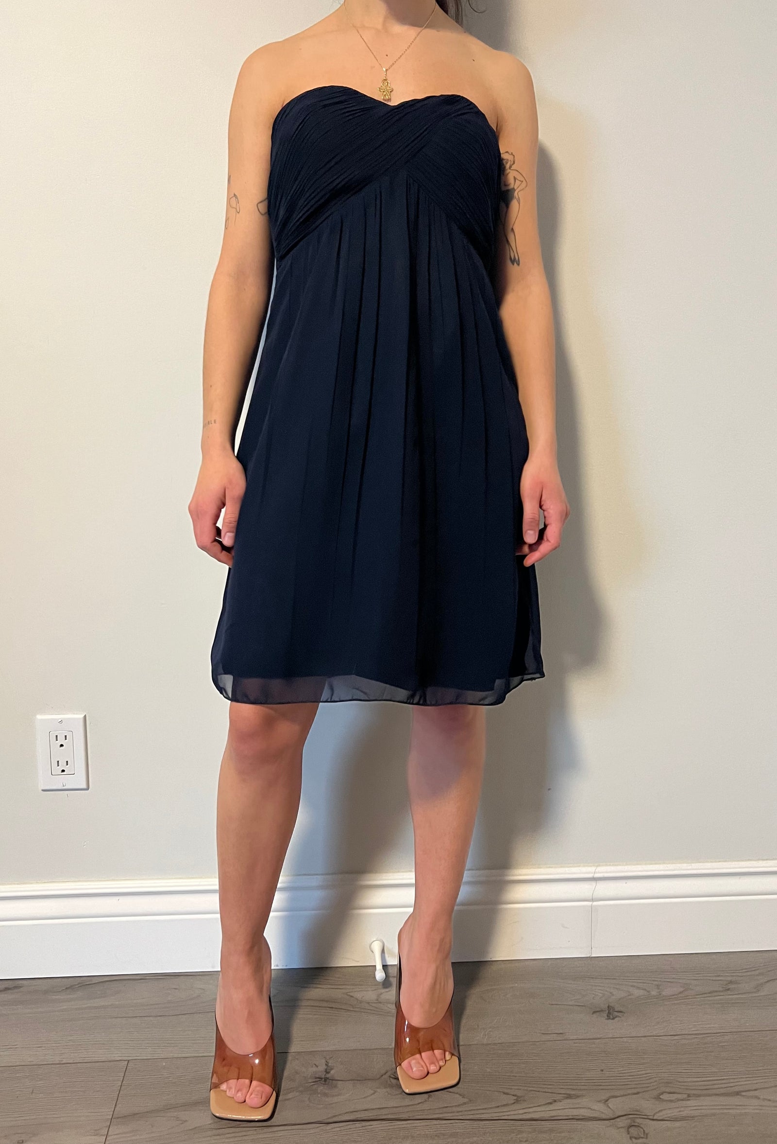 Navy Dress Pleated Bust