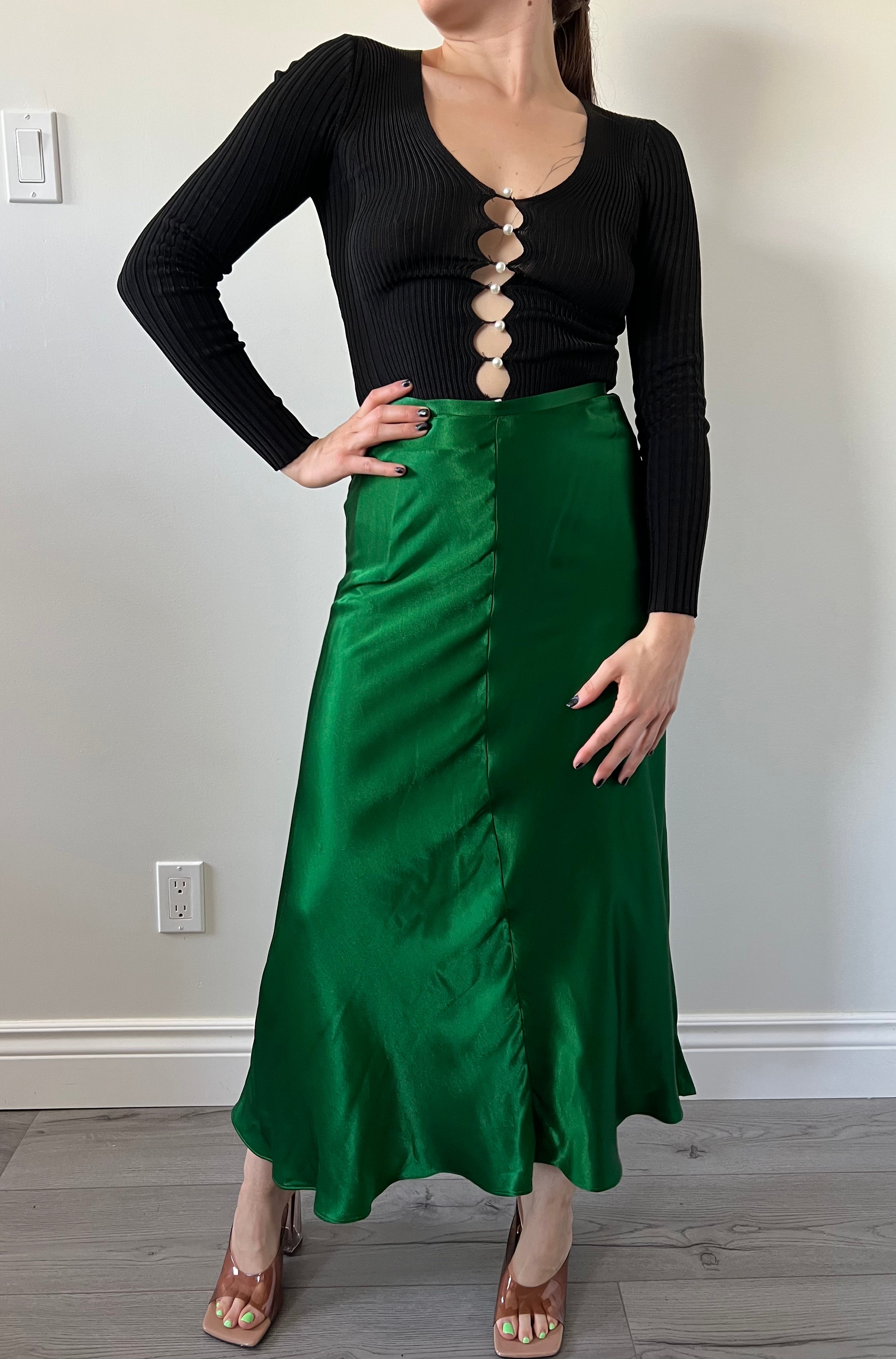 Jupe satinée verte Zara Le Fripier