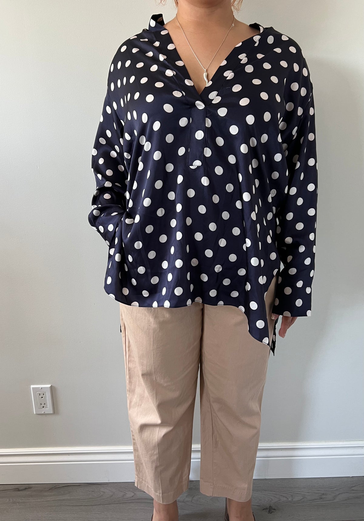 Navy polka dot blouse Zara
