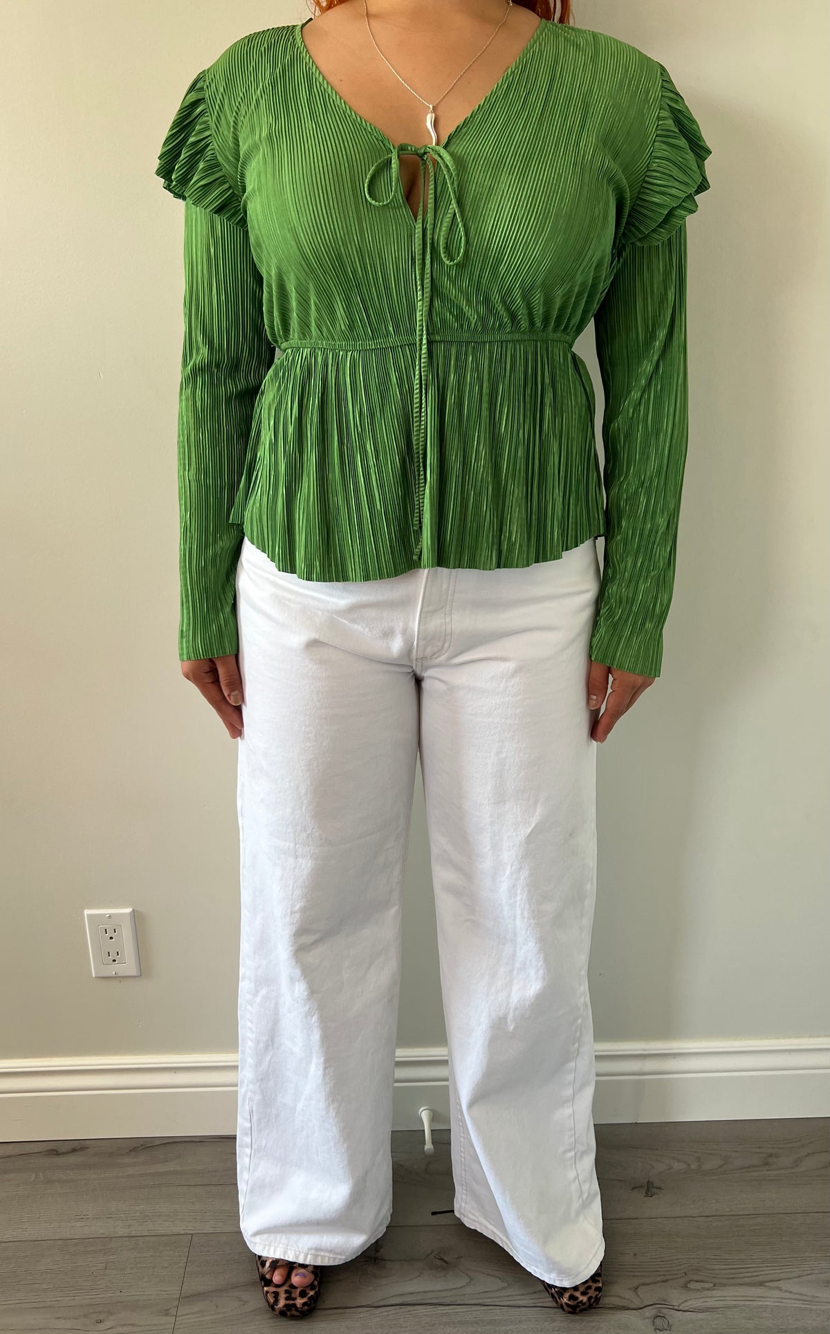 Green pleated top Zara