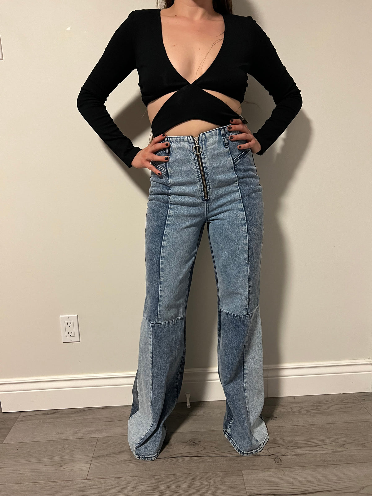 Line Flared High Waist Neon &amp; Nylon Jeans