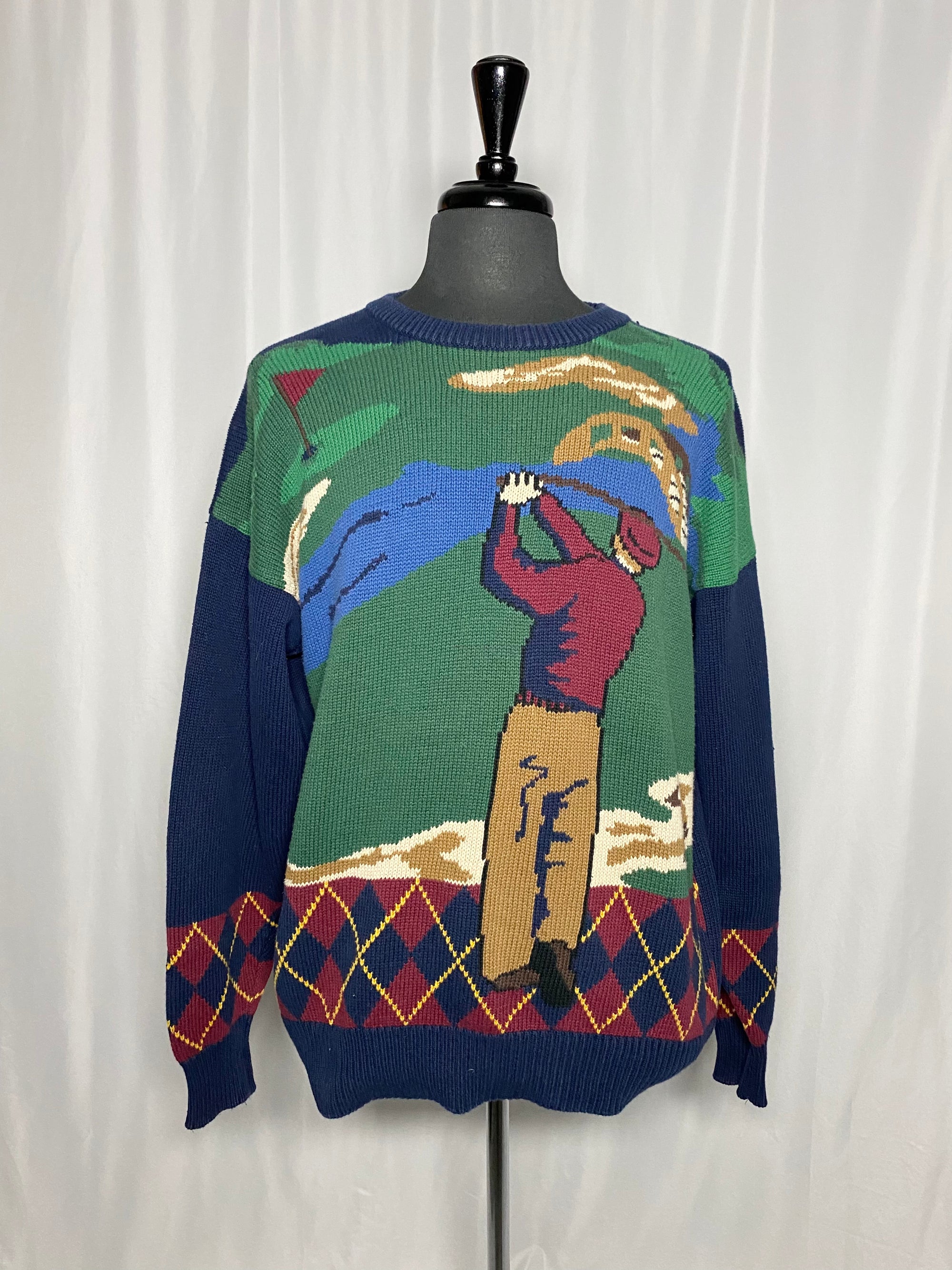 Vintage Hathaway Mens Golf Hand Intarsia Sweater