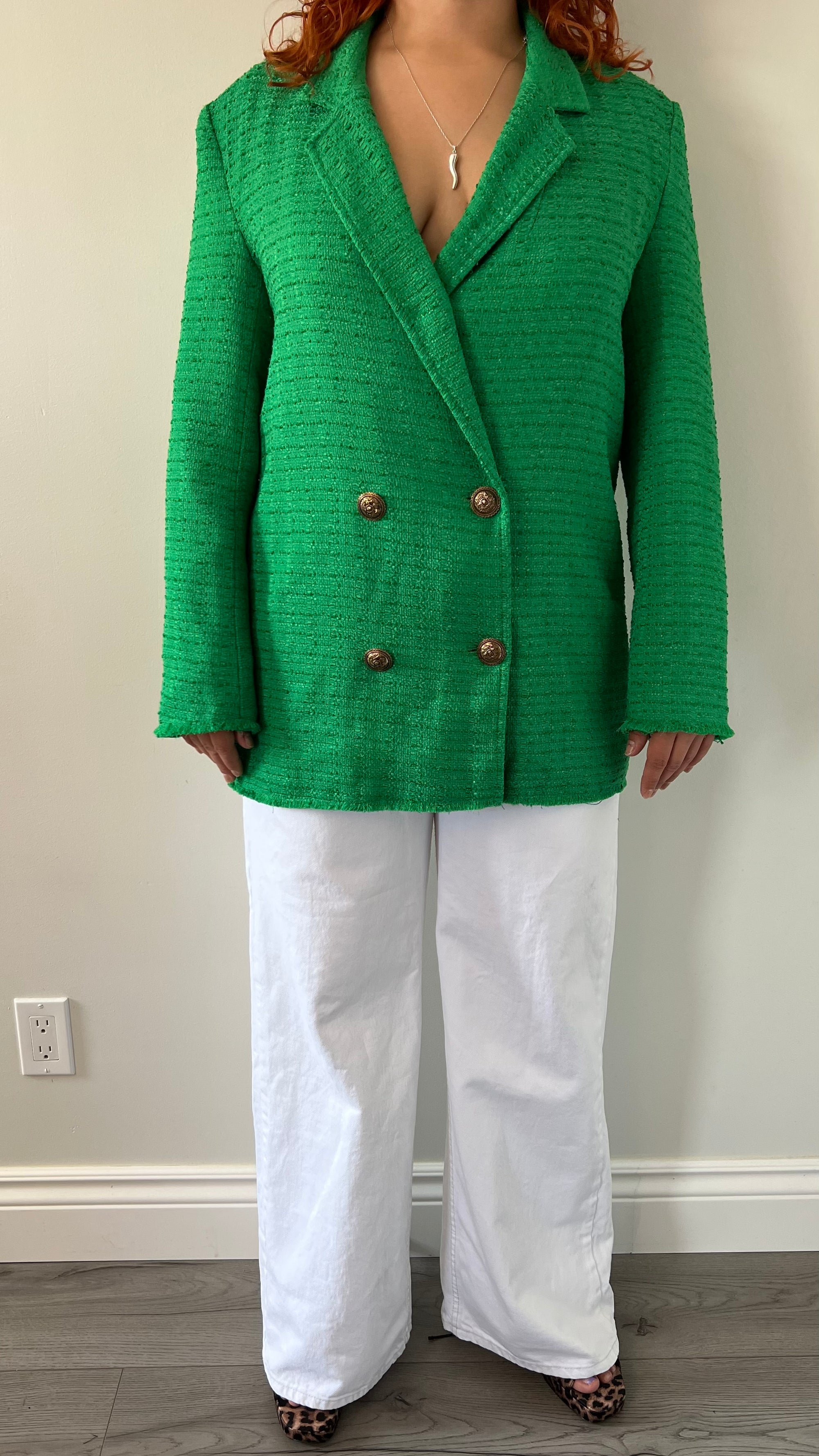 Blazer Texturé Vert Zara